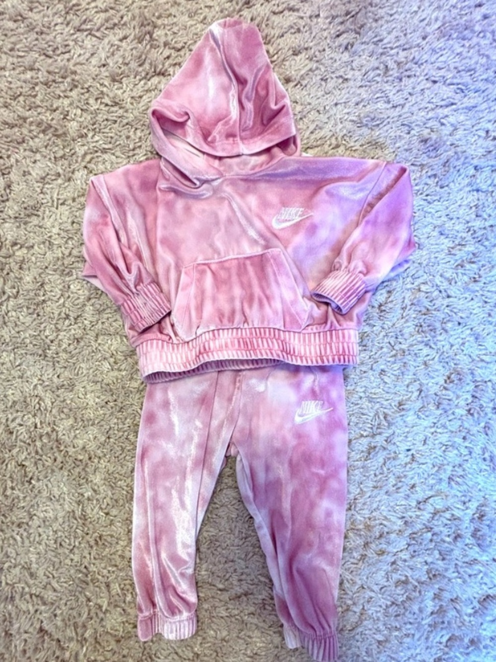 Nike Baby Pink Velvet Hoodie & Jogger Set